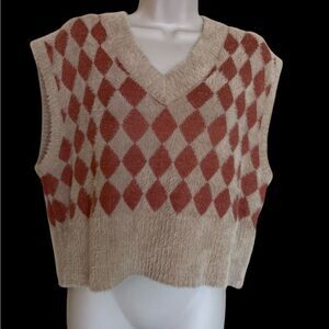 Sincerely Jule Argyle Patterned Sweater Vest Super Soft M